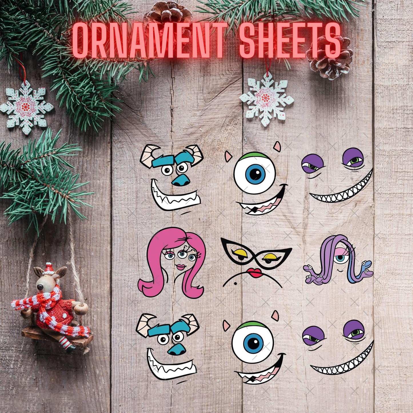 Monsters UV DTF Sheets of Ornament Decals