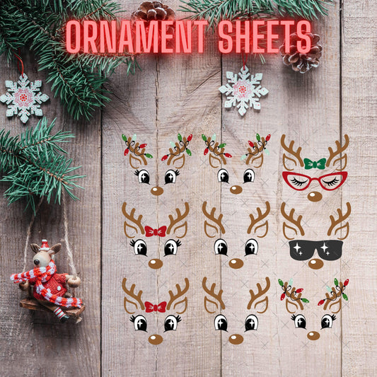 Reindeer UV DTF Sheets of Ornament Decals