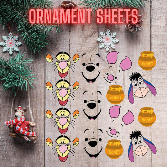 Pooh & Friends UV DTF Sheets of Ornament Decals