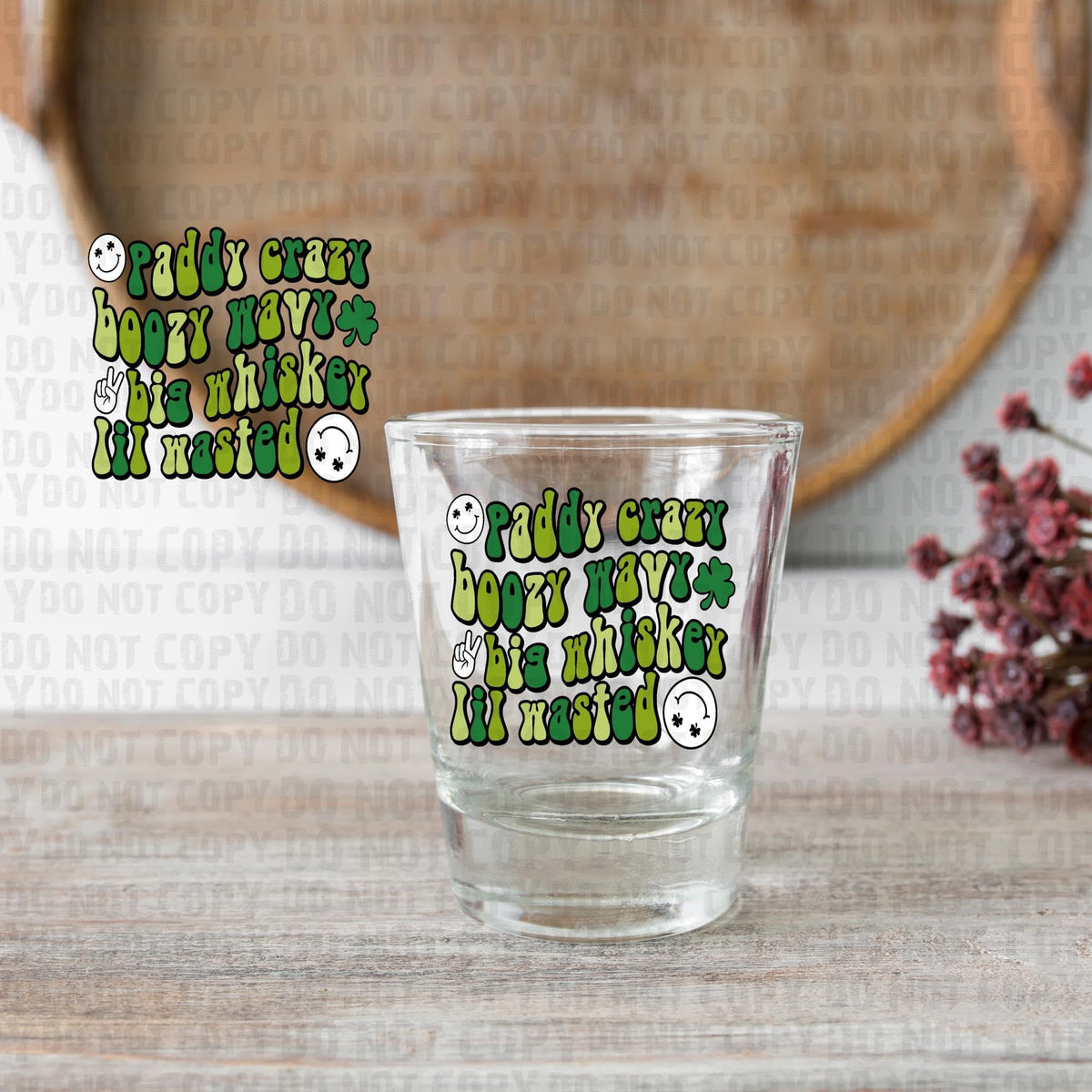 Paddy crazy shot glass decal