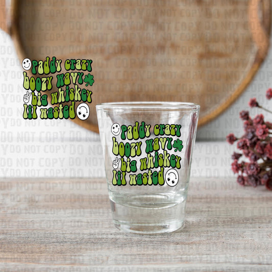Paddy crazy shot glass decal