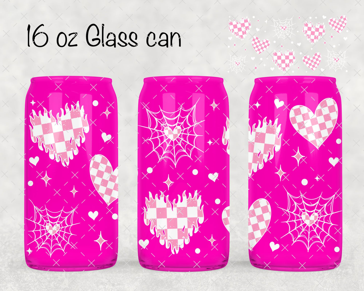 Pink Checker Fire Hearts UV Cup Wrap