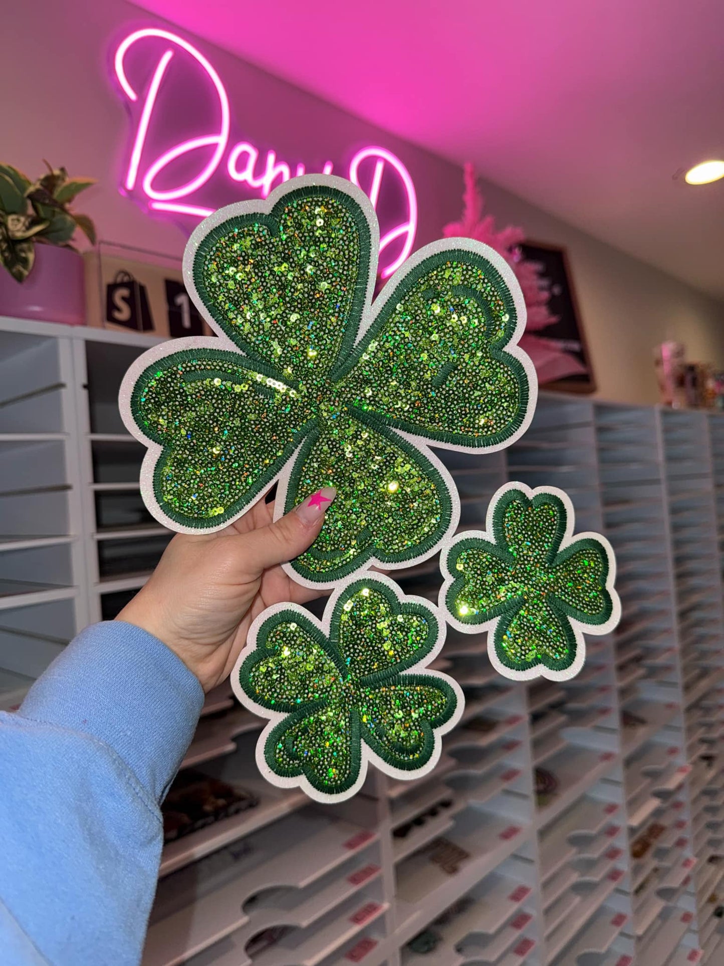 Triple Clovers Sequin Chenille Patch