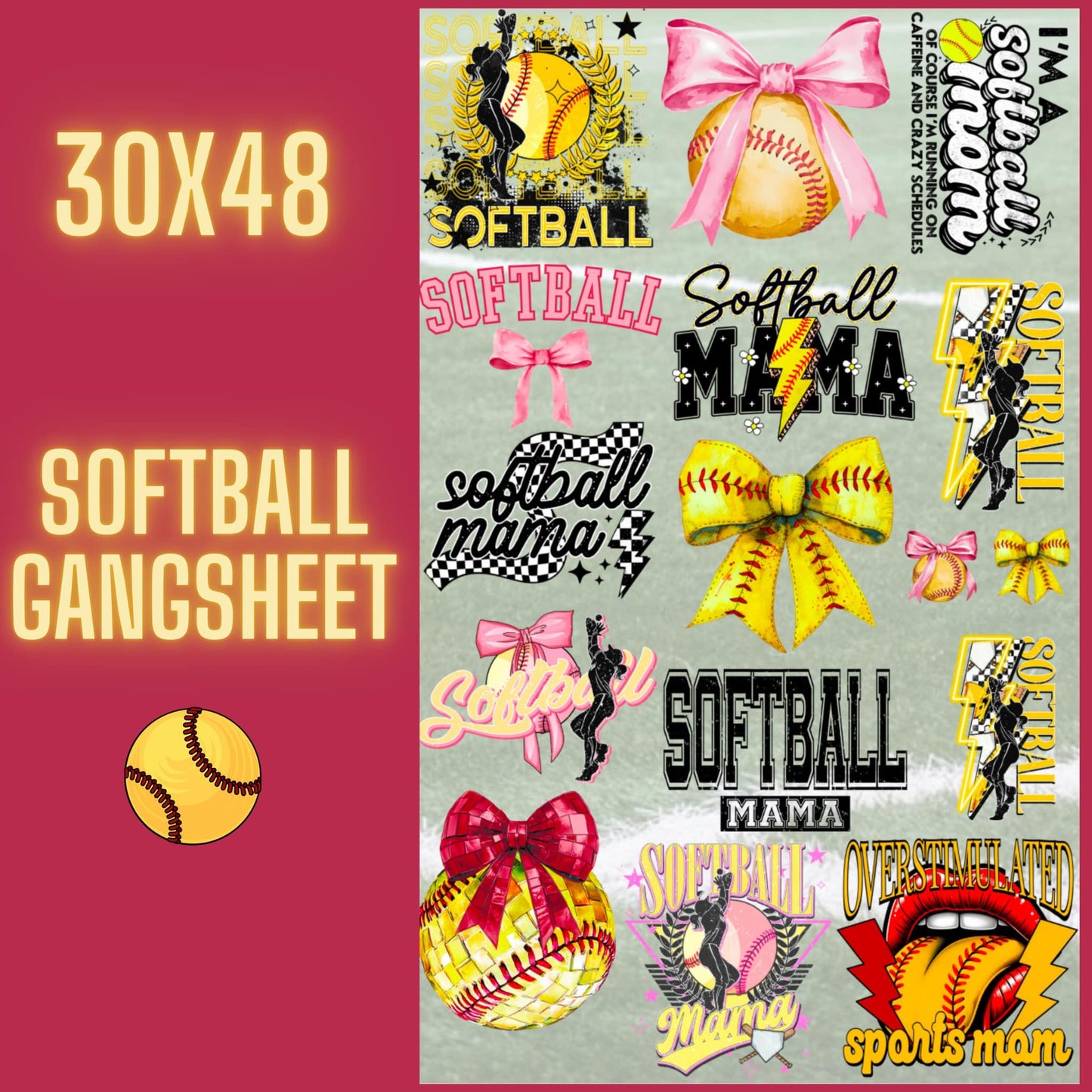 ** New ** Softball Pre- Made Gang Sheet 30x48