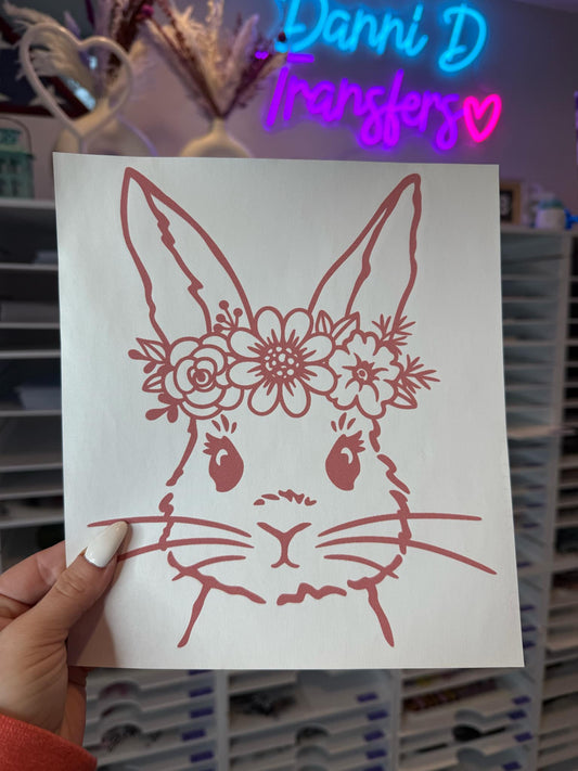 Floral Bunny Single Color * ROSE MAUVE INK* Single Color Screen Print Transfer