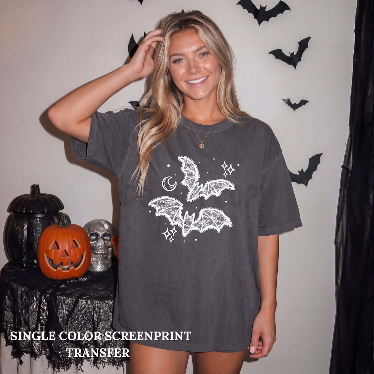 Lace Bats Single Color  *WHITE INK* Single Color Screen Print Transfer