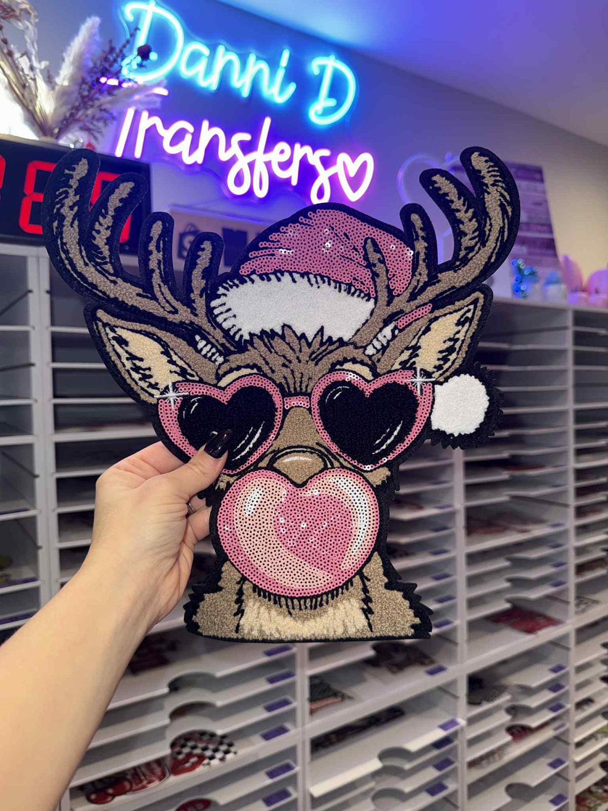 Bubblegum Reindeer Chenille Patch