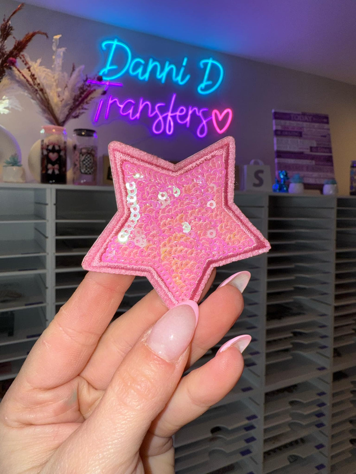 Pink Sequin Star Hat Patch