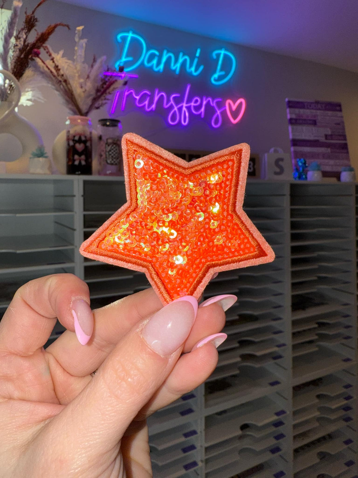 Orange Sequin Star Hat Patch