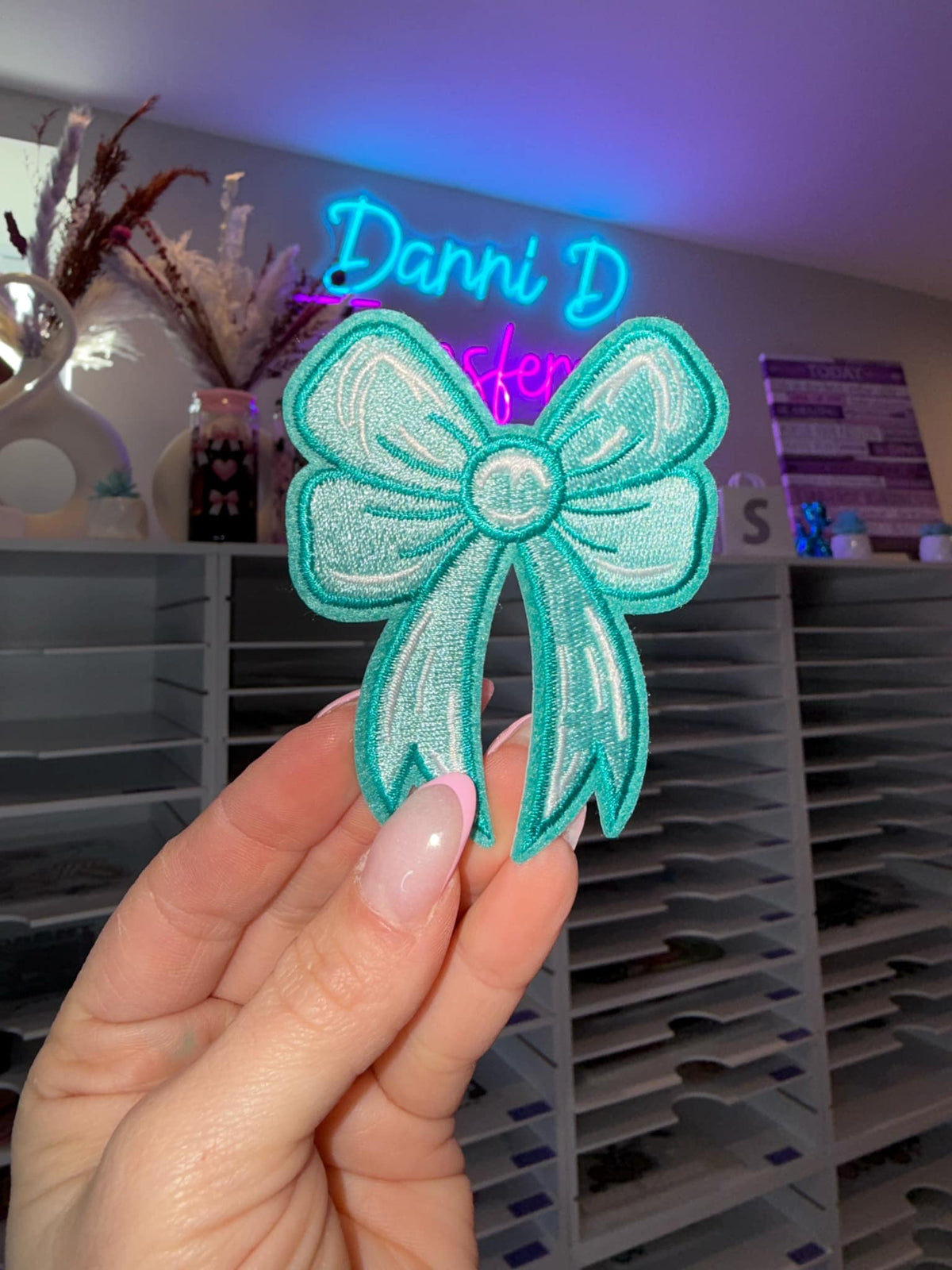 Teal Coquette Bow Hat Patch