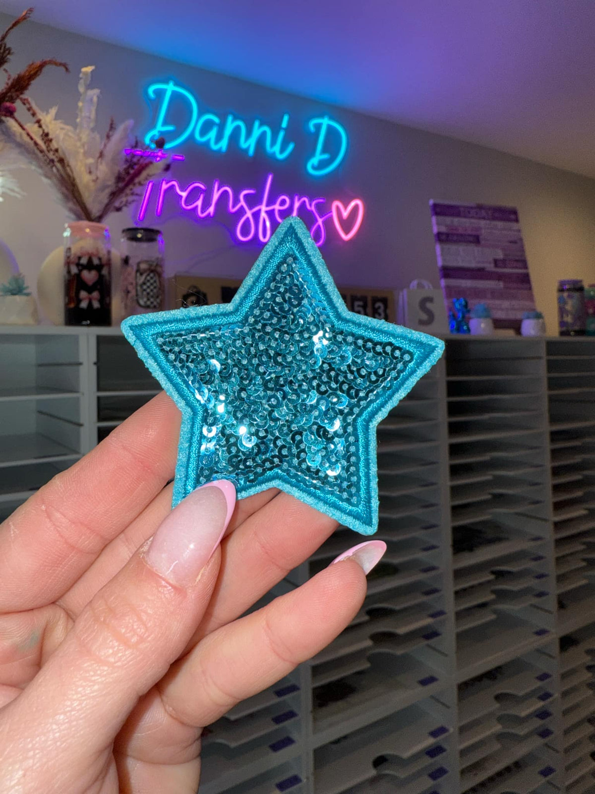 Blue Sequin Star Hat Patch