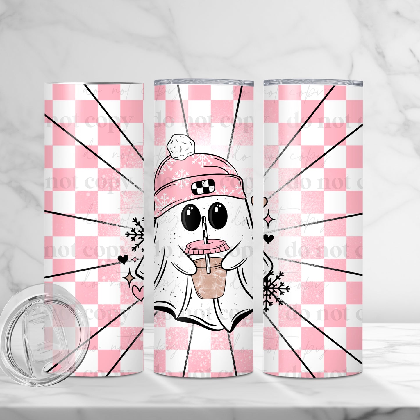 Pink Winter Ghostie Sublimation Tumbler Wrap