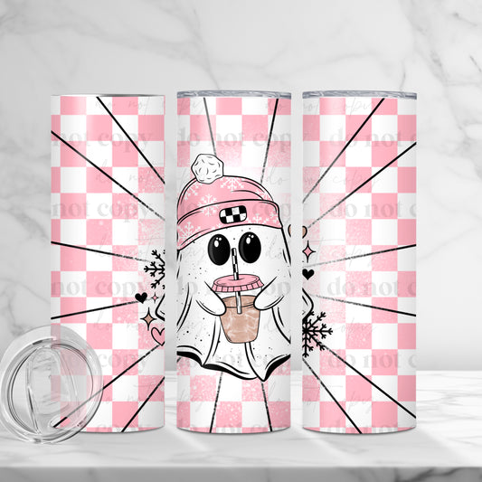 Pink Winter Ghostie Sublimation Tumbler Wrap