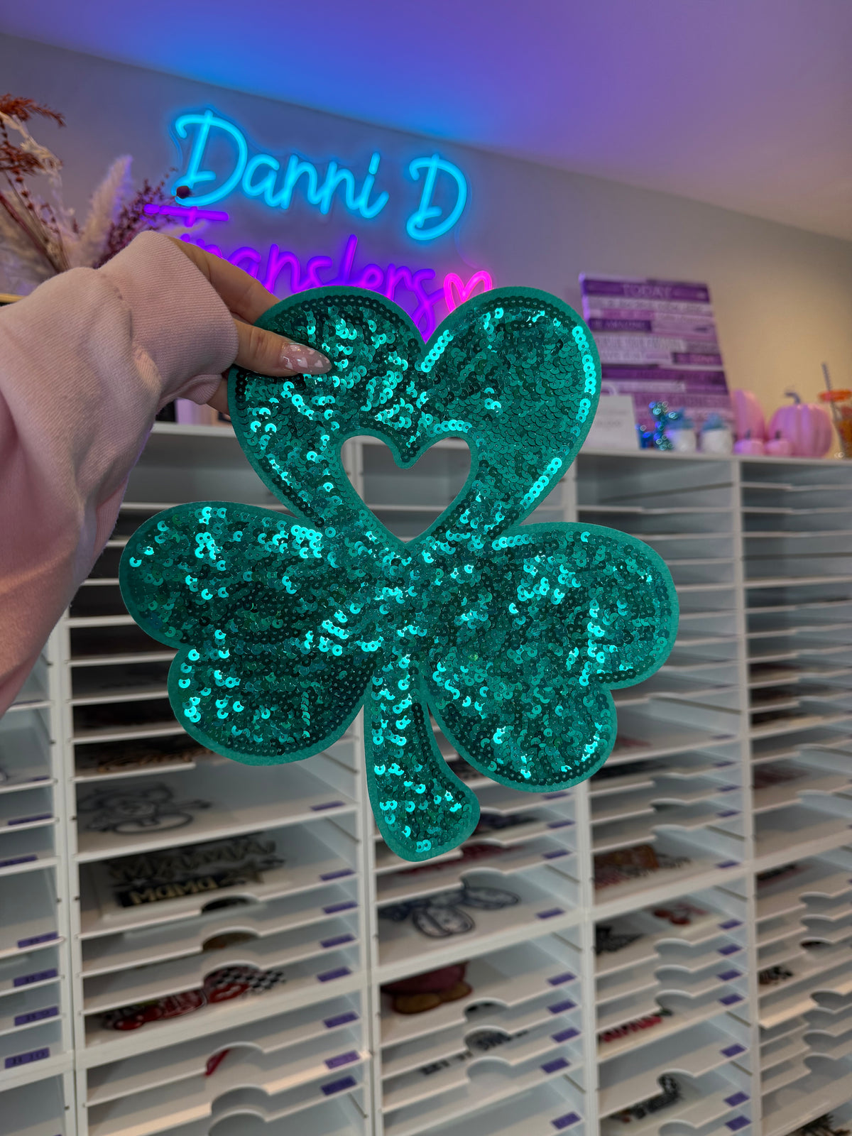 Clover Heart Sequin Chenille Patch