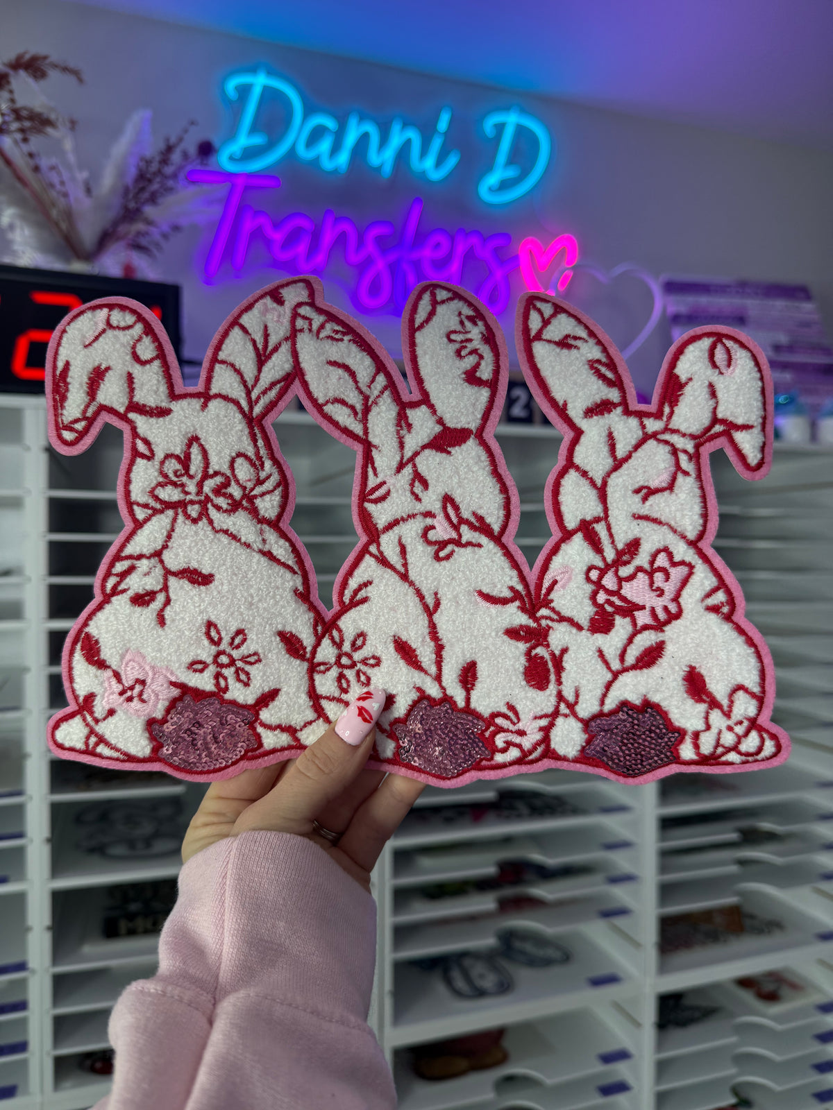 Floral Bunny Chenille Patch