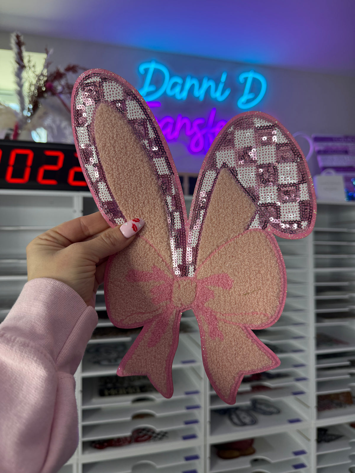 Checker Bunny Ear Bow Chenille Patch