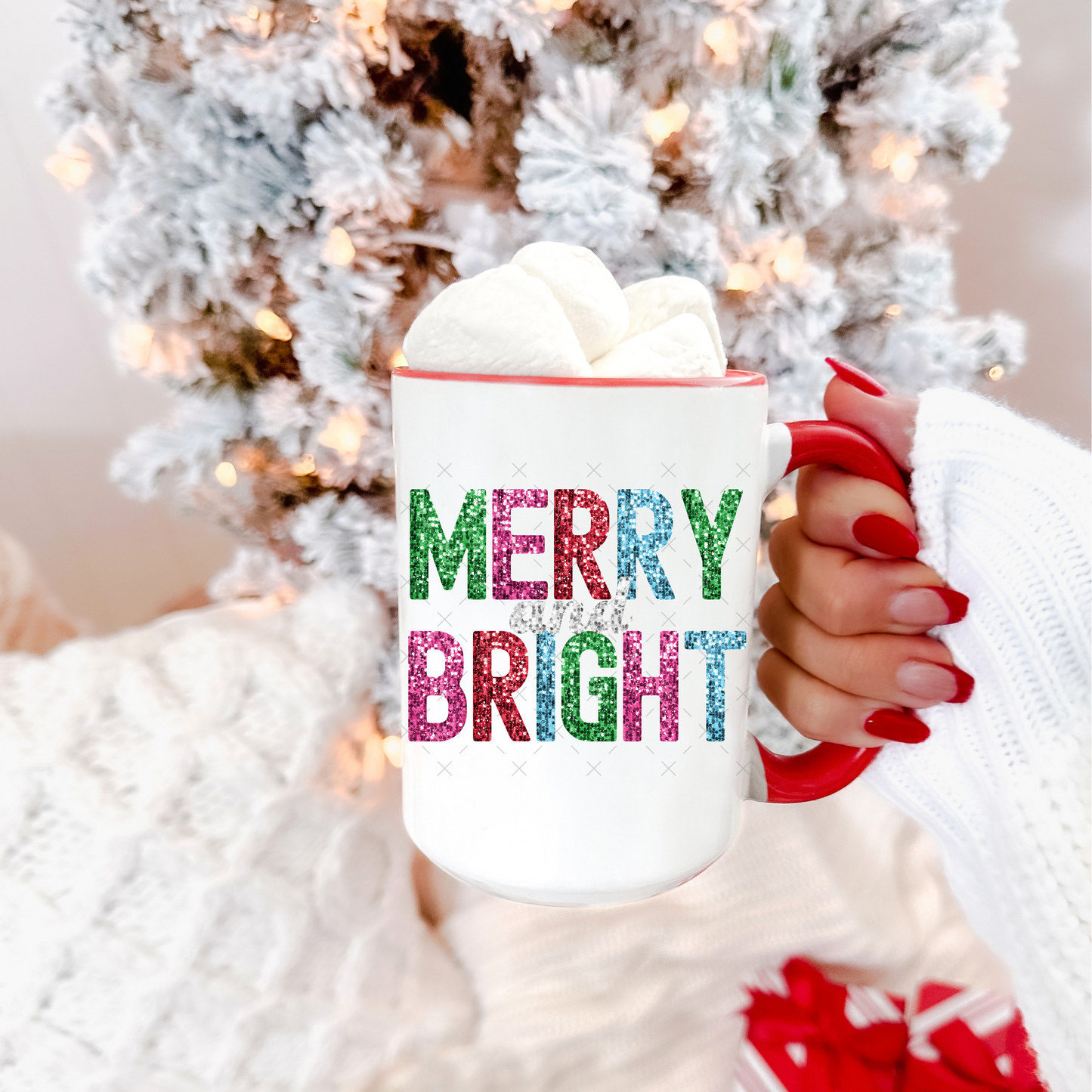 Faux Glitter Merry & Bright UV Decal