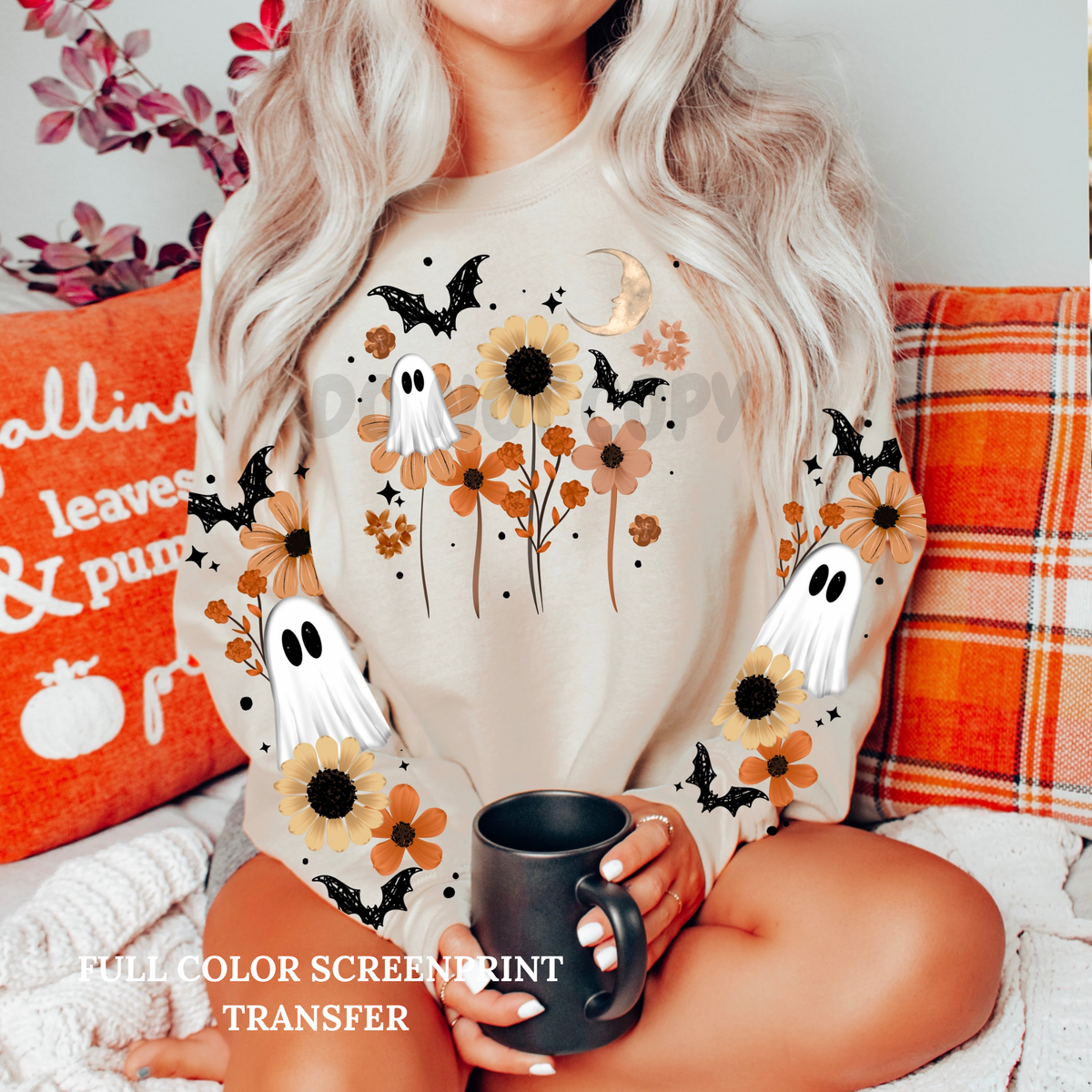 Floral Ghosties w/ 2 Sleeves -Clear Film Screen Print