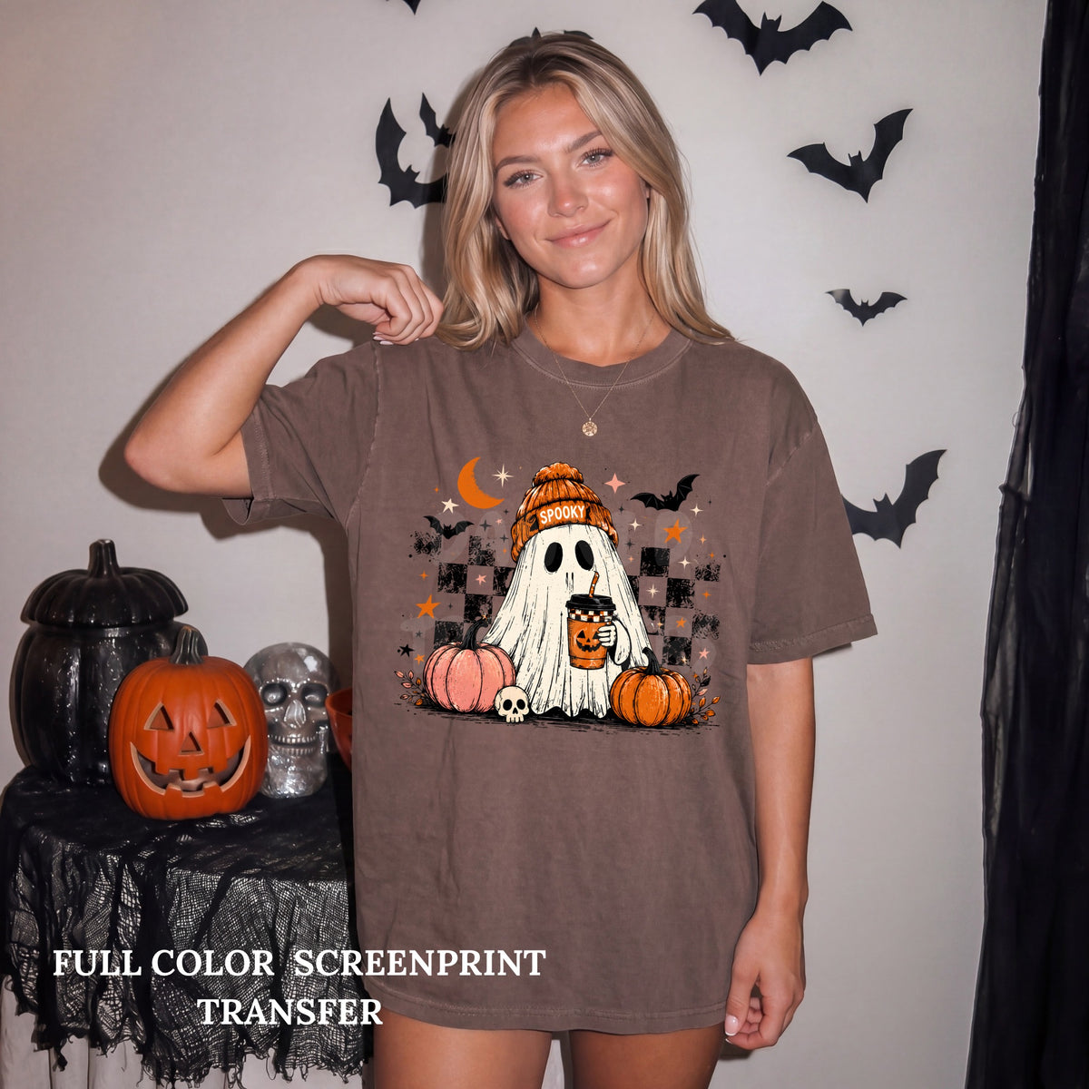 Spooky Ghostie Coffee- Clear Film Screen Print