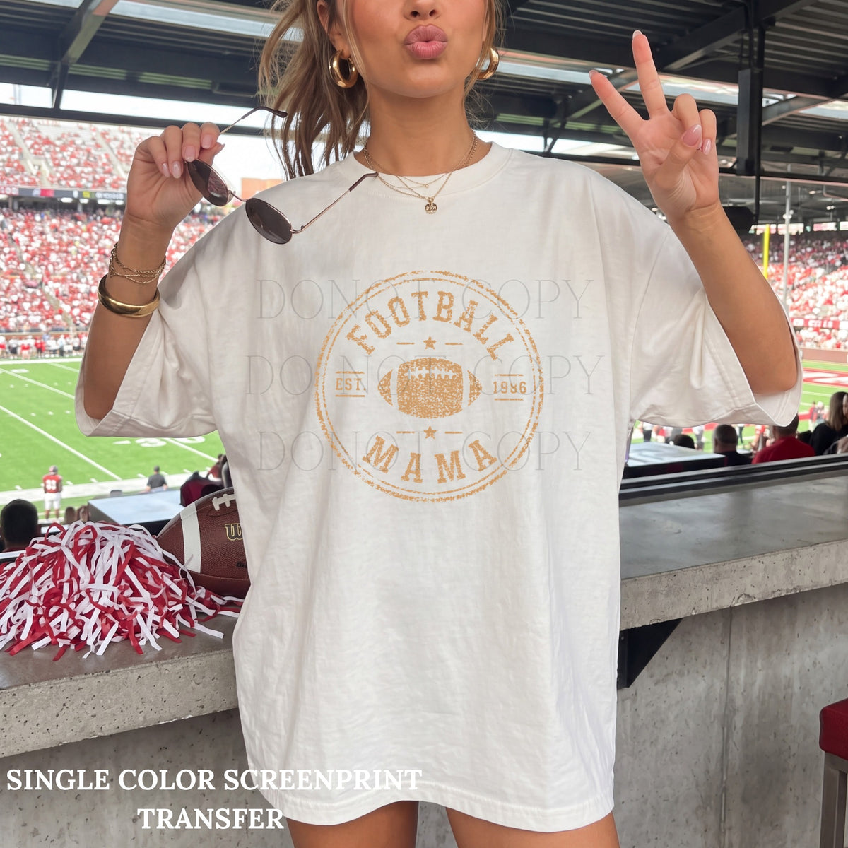 Football Mama Single Color  *LIGHT TAN INK* Single Color Screen Print Transfer