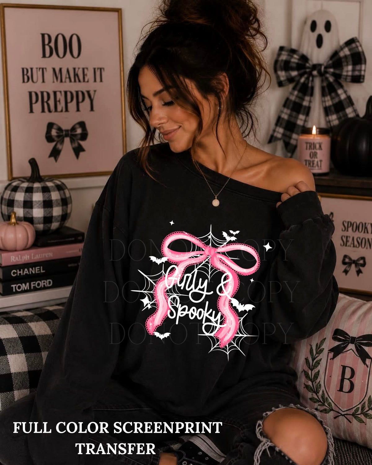Girly & Spooky Bow-Clear Film Screen Print