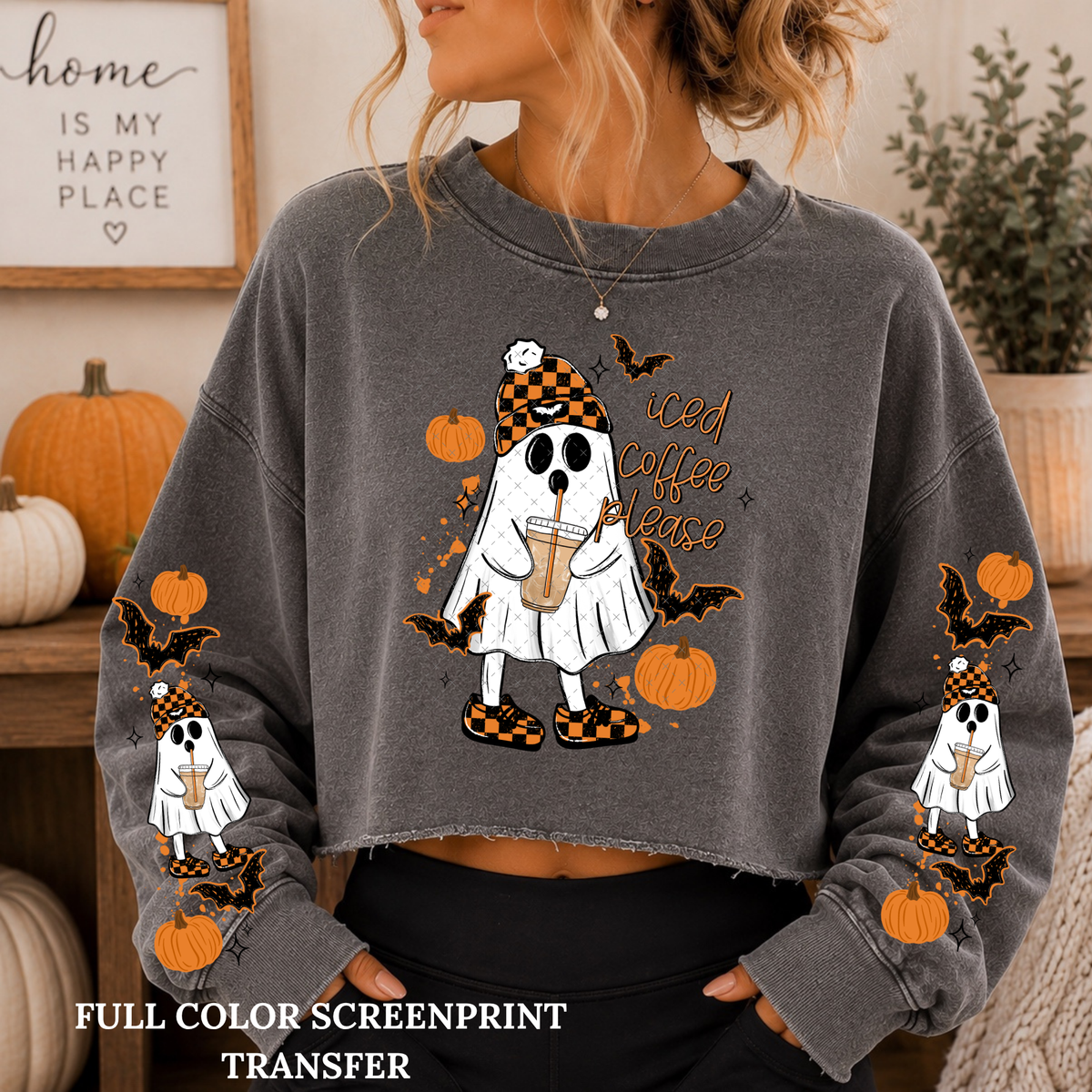 Iced Coffee Please Ghost w/ 2 Sleeves -Clear Film Screen Print