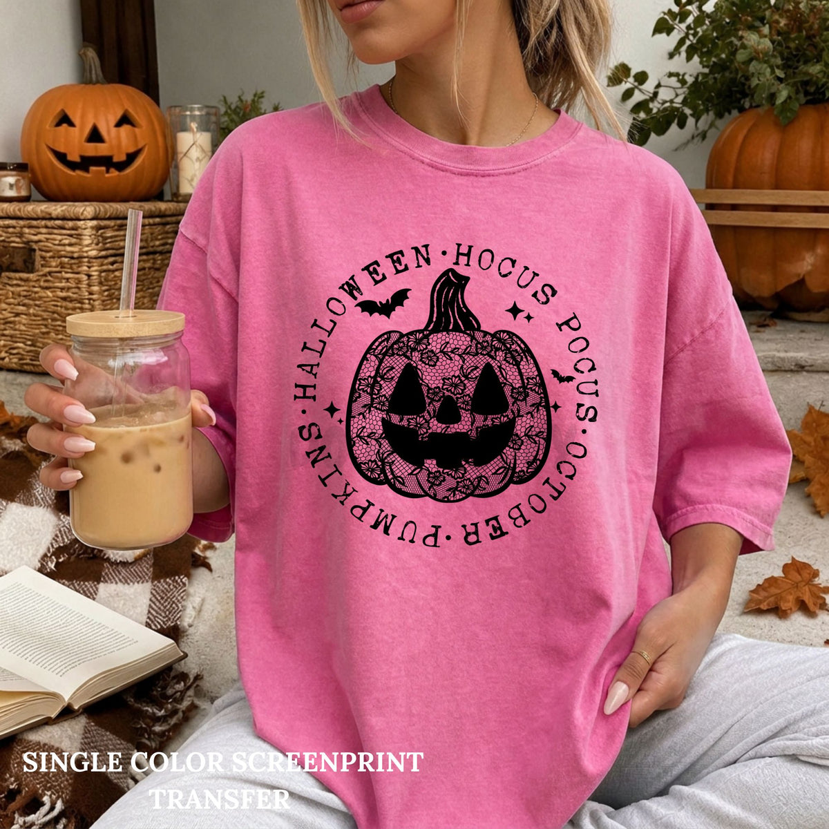 HP Circle Pumpkin Single Color  *BLACK INK* Single Color Screen Print Transfer