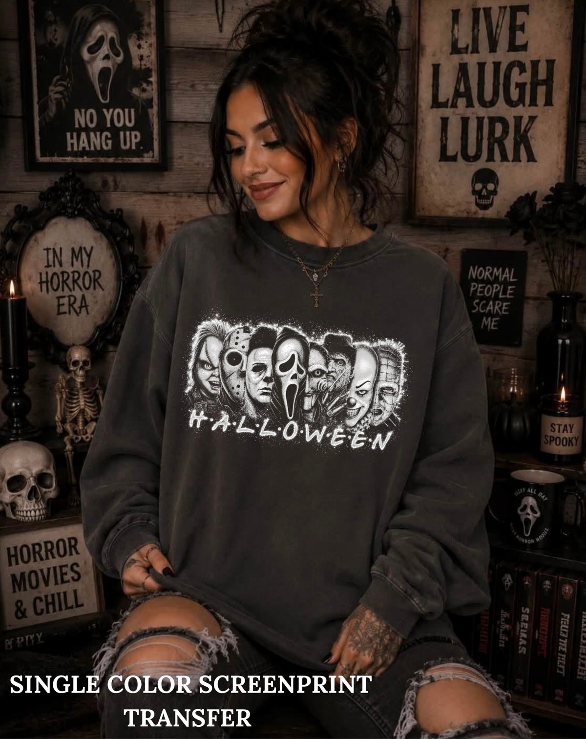 Halloween Horror Single Color  *WHITE INK* Single Color Screen Print Transfer