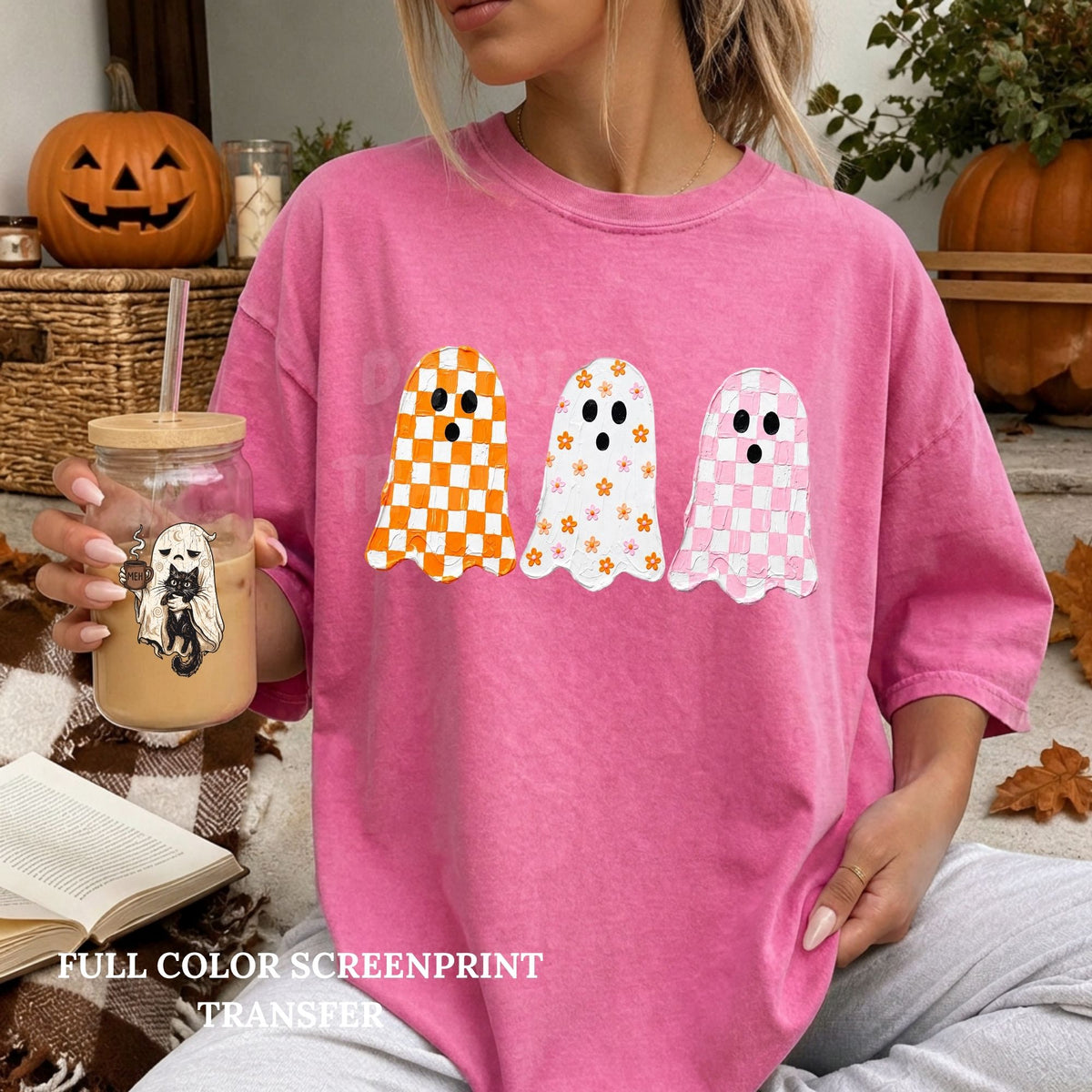 Checker Triple Ghosties- Clear Film Screen Print