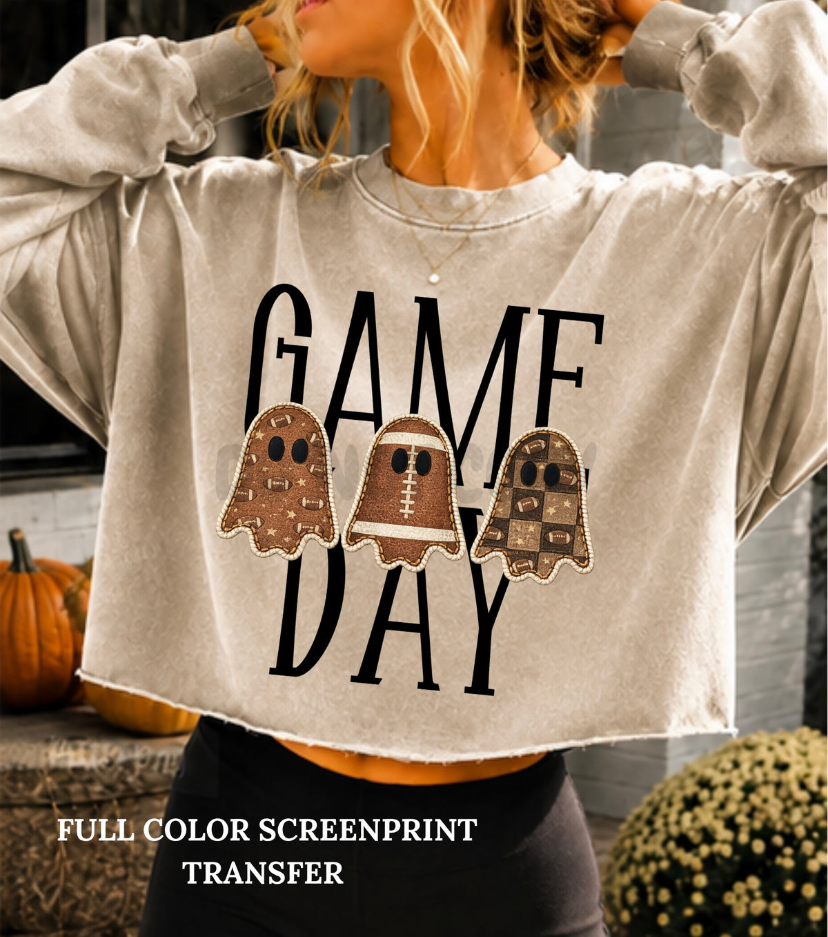 Game Day Football Ghosties  -Clear Film Screen Print