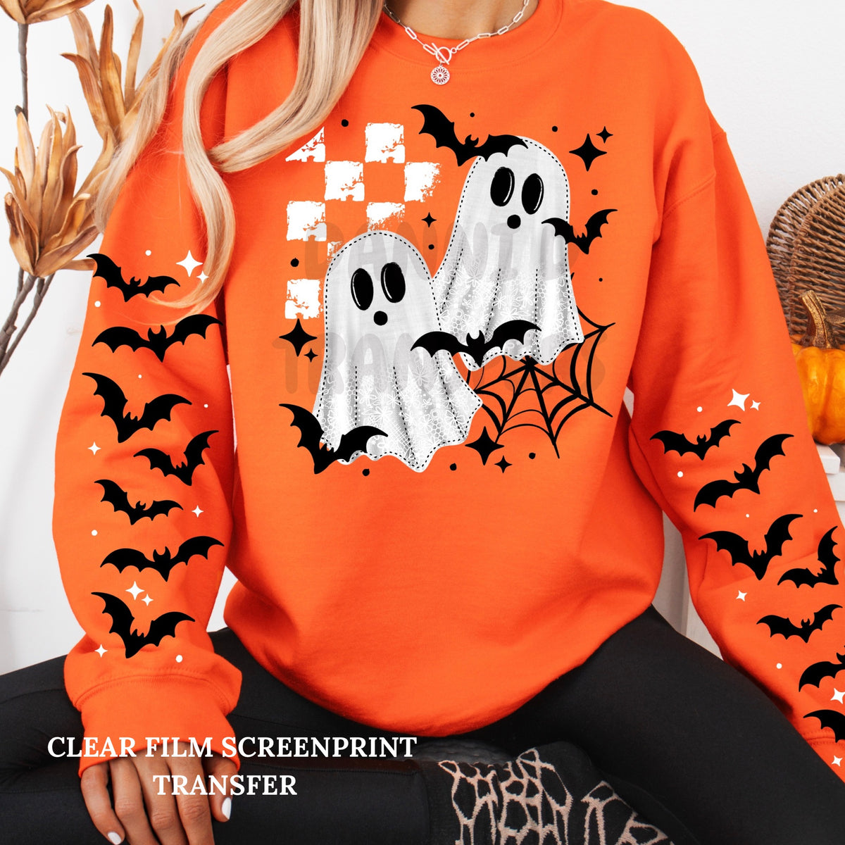 Checker Ghosties w/ 2 Sleeves - Clear Film Screen Print