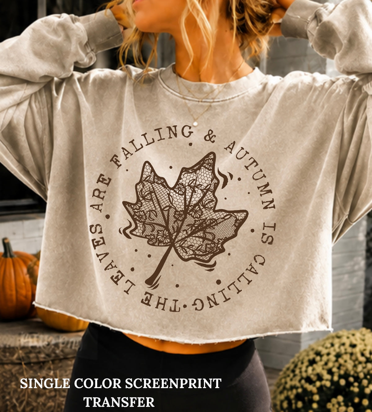 Leaf Circle Single Color  *DOE BROWN INK* Single Color Screen Print Transfer