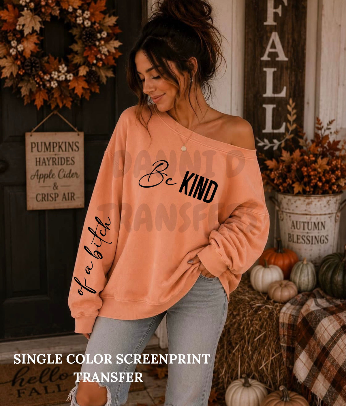 Be Kind Of A B w/ 1 Sleeve Single Color  *BLACK INK* Single Color Screen Print Transfer