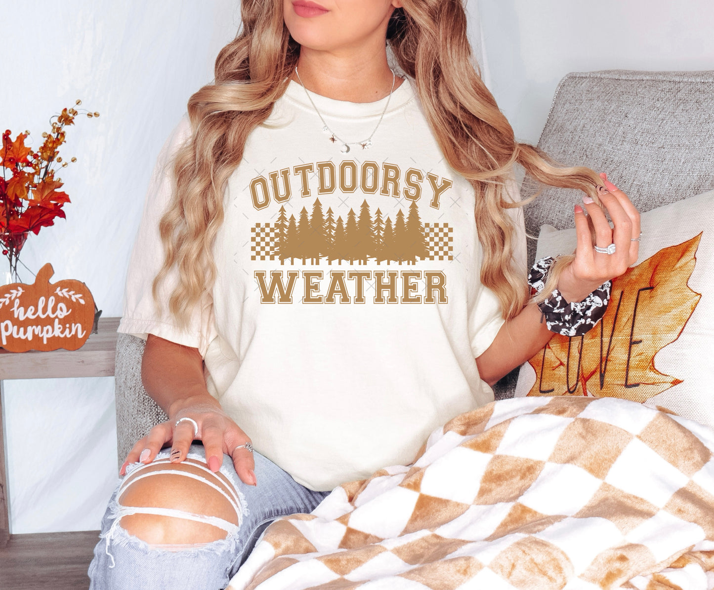 Outdoorsy Weather *Light Tan* single color screen print transfer