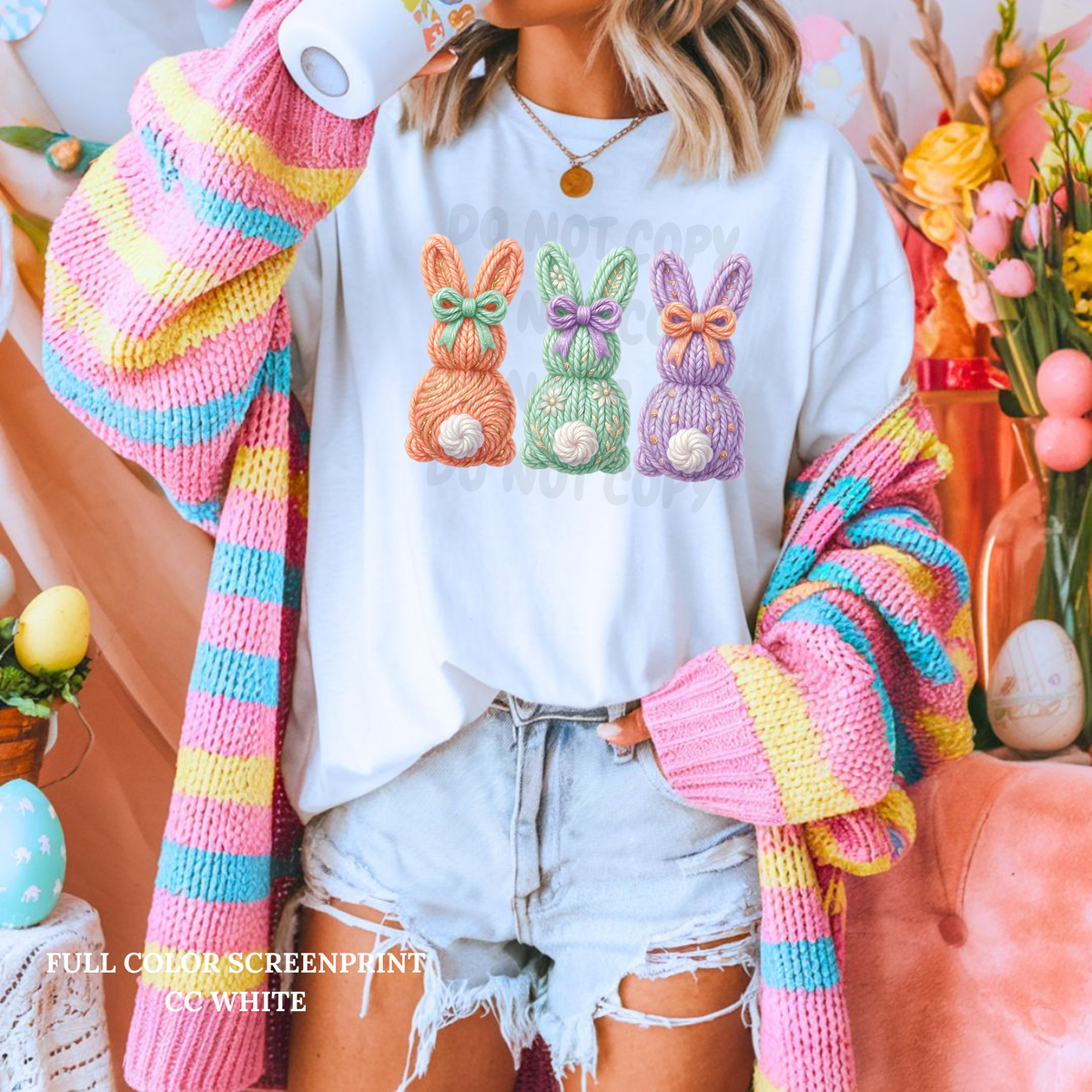 Pastel Faux Yarn Bunnies-Clear Film