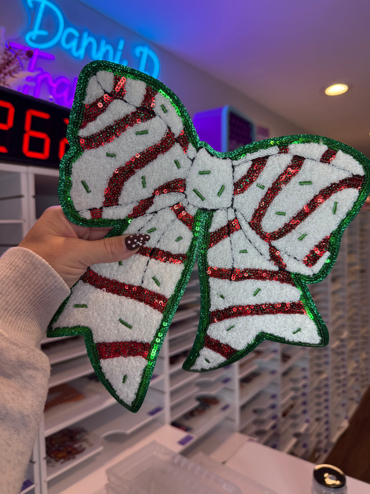 Candy Cane Bow Chenille Patch