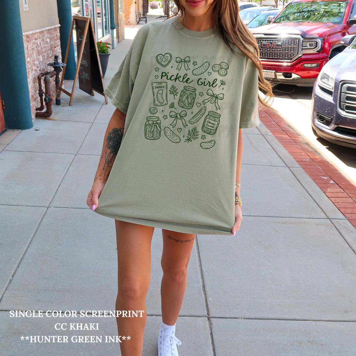 Pickle Girl Single Color  *HUNTER GREEN INK* Single Color Screen Print Transfer