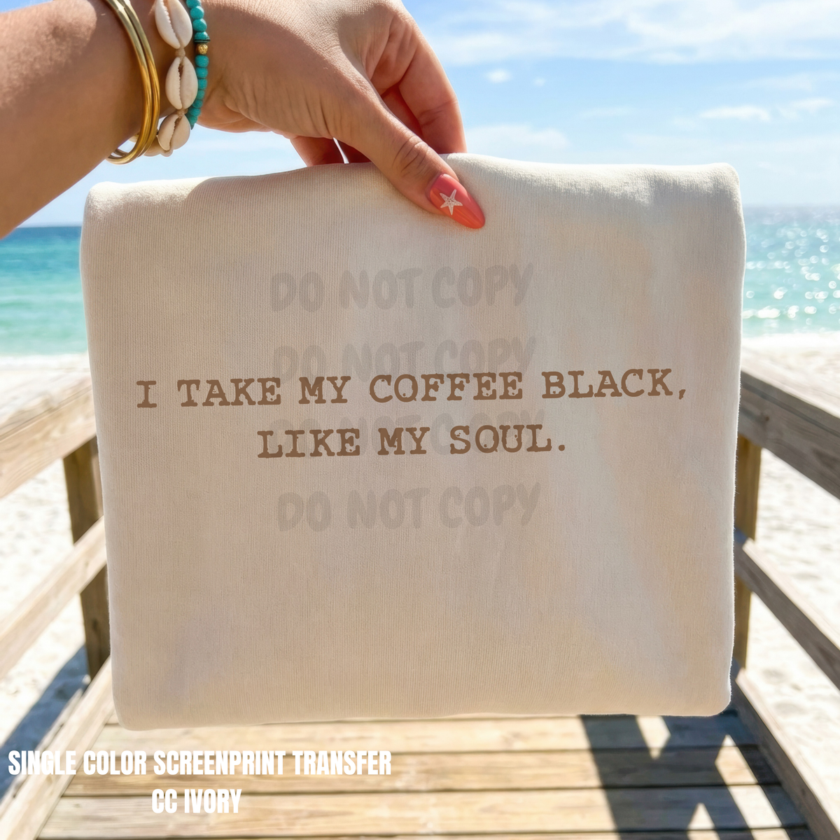 Take Coffee Black Single Color  *LIGHT TAN INK* Single Color Screen Print Transfer