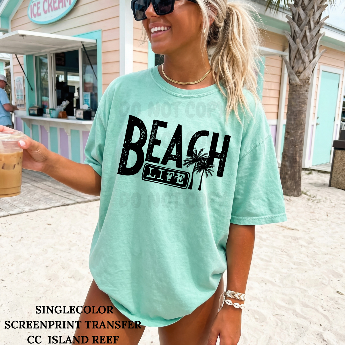 Beach Life Single Color  * BLACK INK* Single Color Screen Print Transfer