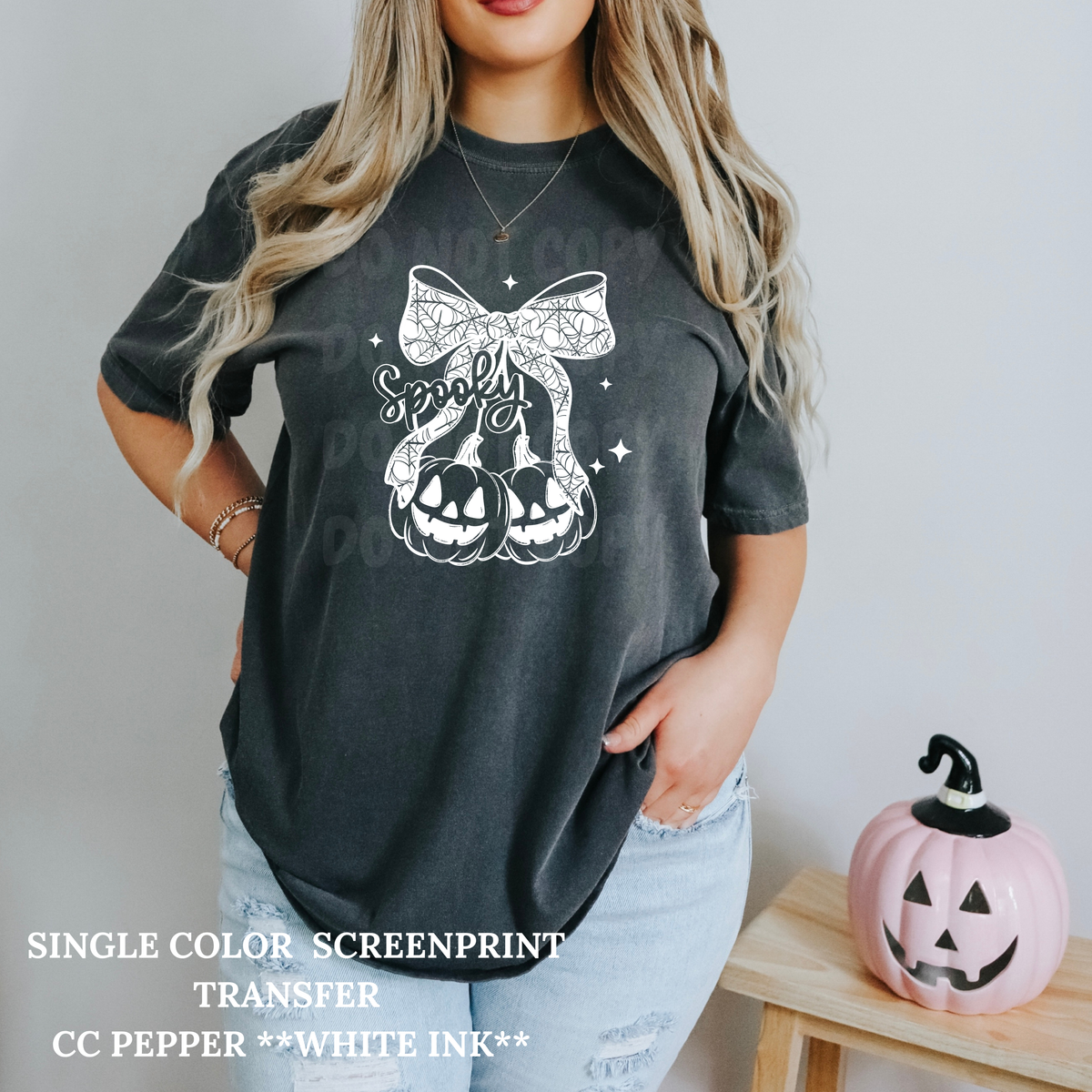 Spooky Pumpkin Cherries Single Color  *WHITE INK* Single Color Screen Print Transfer
