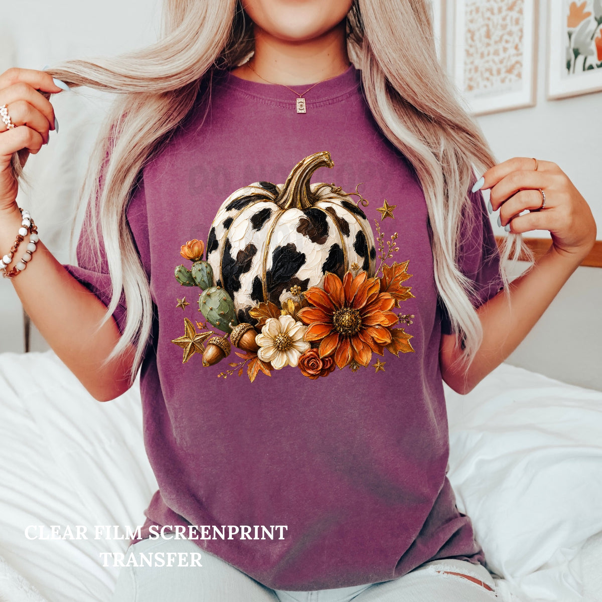 Cowhide Floral Pumpkin-Clear Film Screen Print