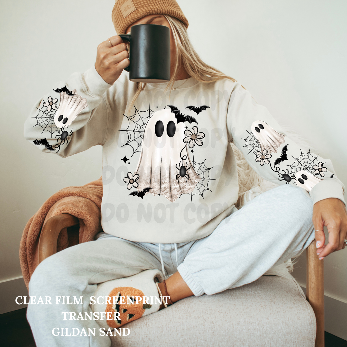 Web Ghostie Floral w/ 2 Sleeves-Clear Film Screen Print
