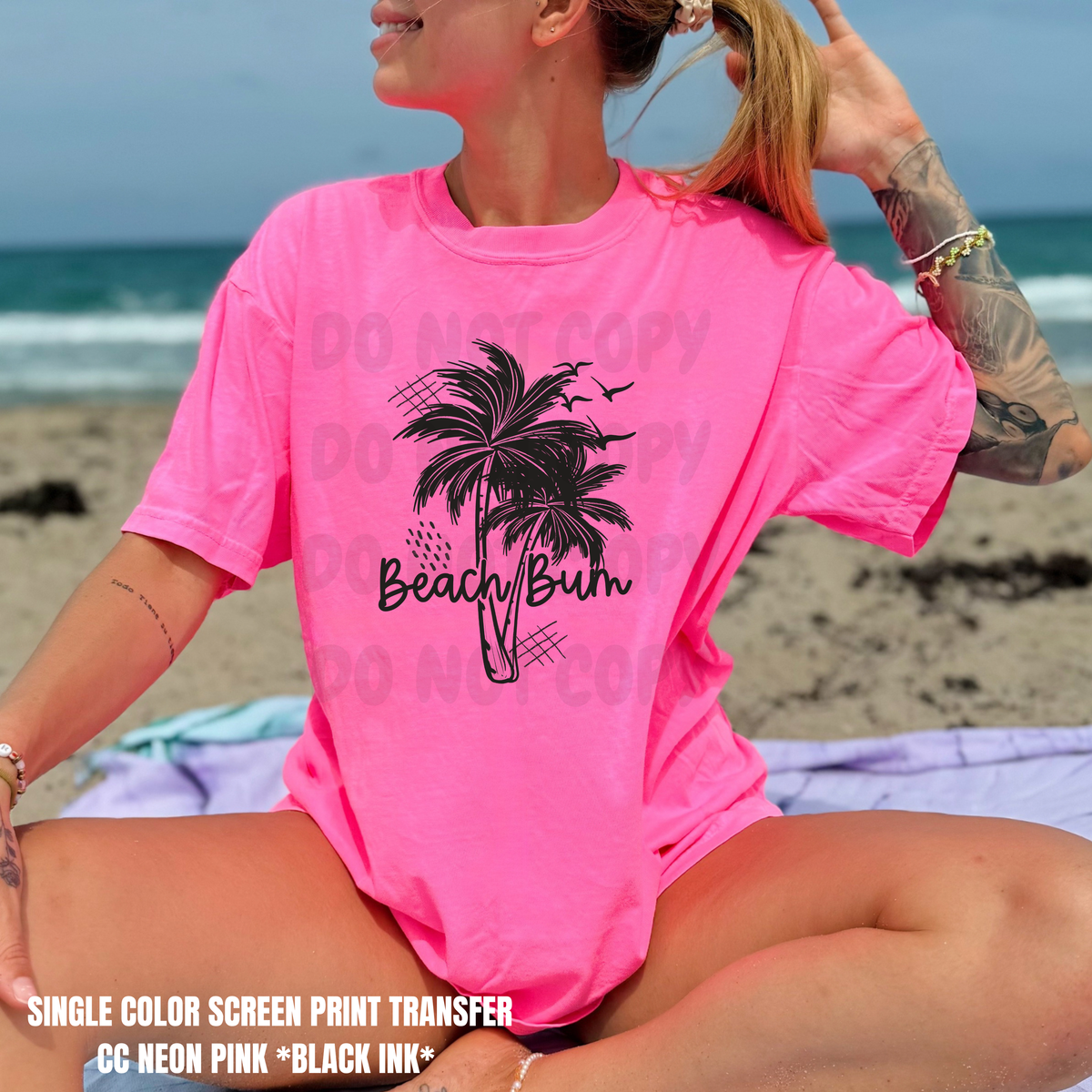 Beach Bum Single Color  *BLACK INK* Single Color Screen Print Transfer