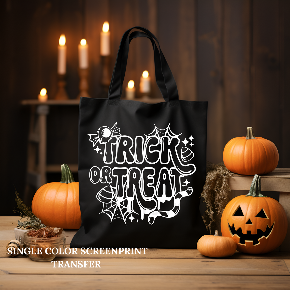 Trick Or Treat Single Color  *WHITE INK* Single Color Screen Print Transfer