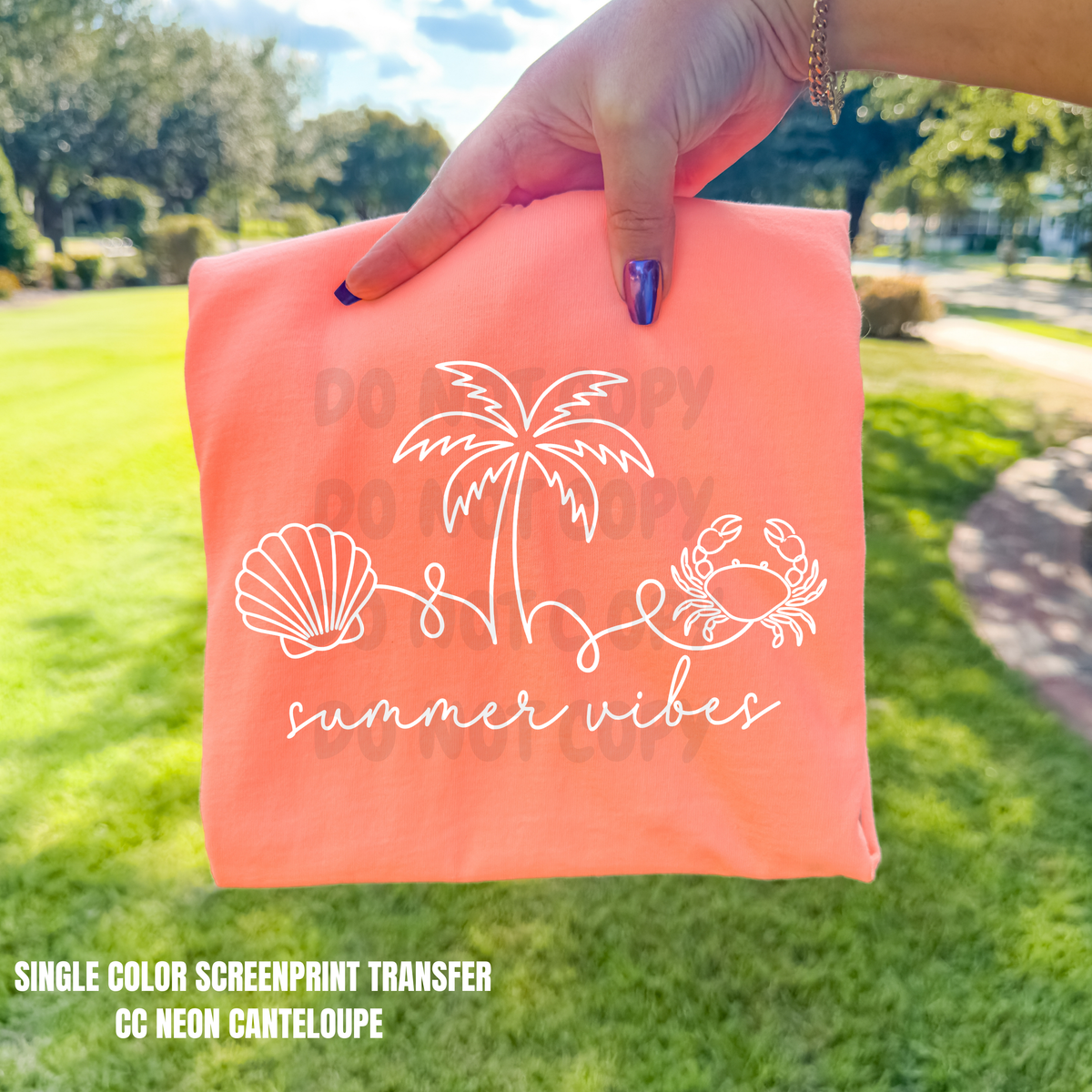 Summer Vibes Shell Crab Single Color  *WHITE INK* Single Color Screen Print Transfer