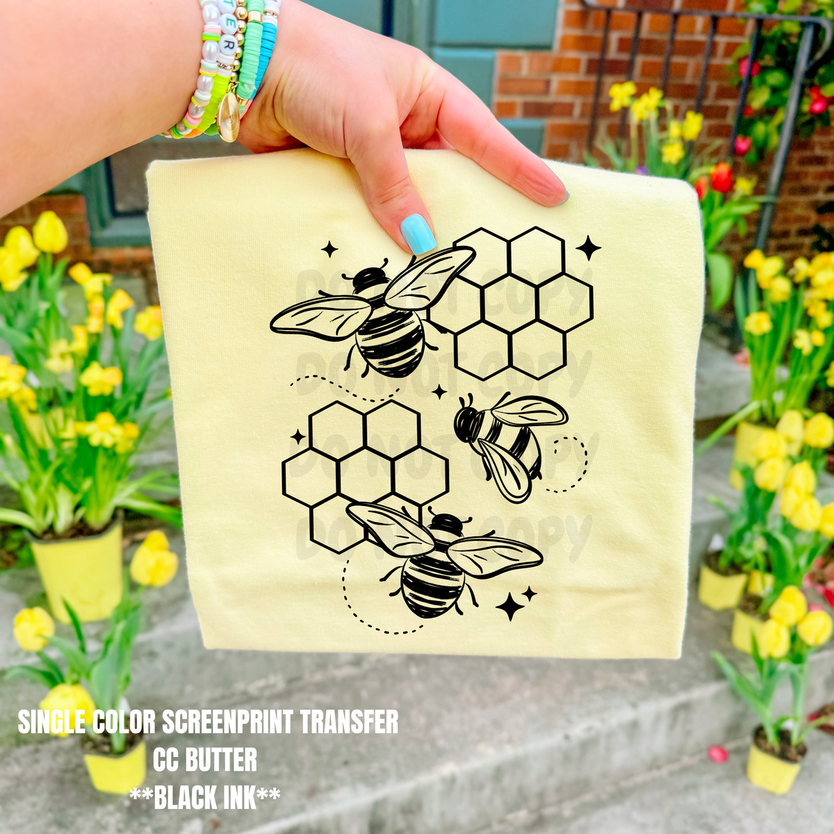Honeycomb Bees Single Color  *BLACK INK* Single Color Screen Print Transfer