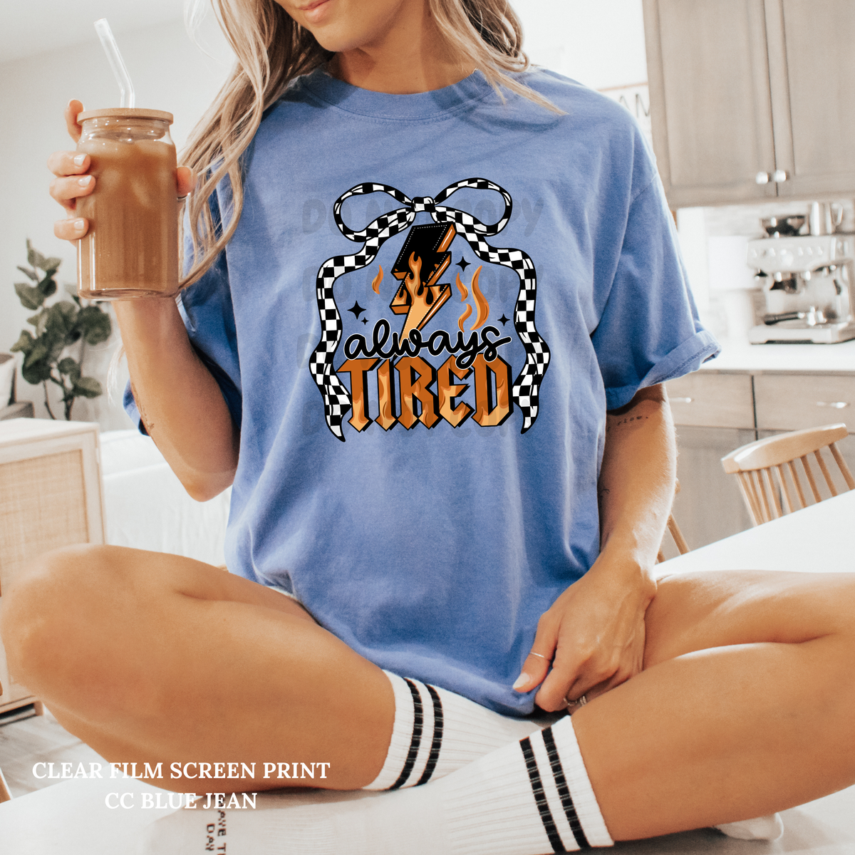 Always Tired Checker Bow-Clear Film