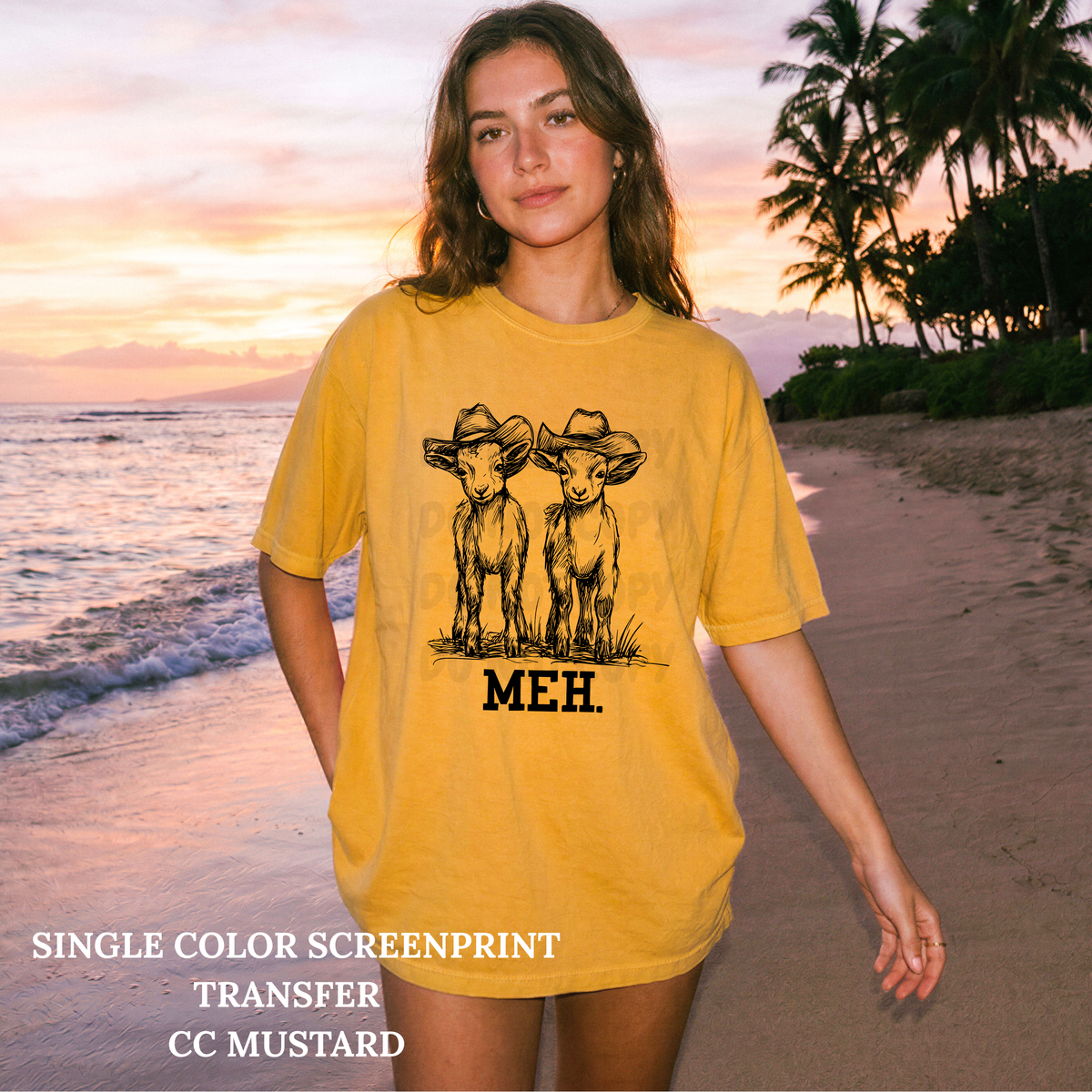 Meh Goats Single Color  *BLACK INK* Single Color Screen Print Transfer