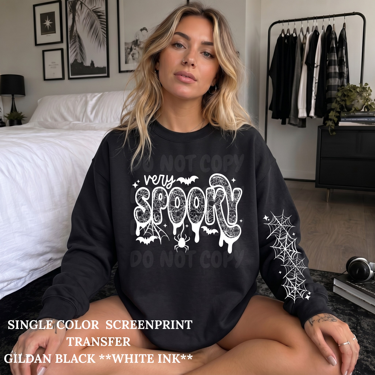 Very Spooky w/ 1 Sleeve Single Color  *WHITE INK* Single Color Screen Print Transfer