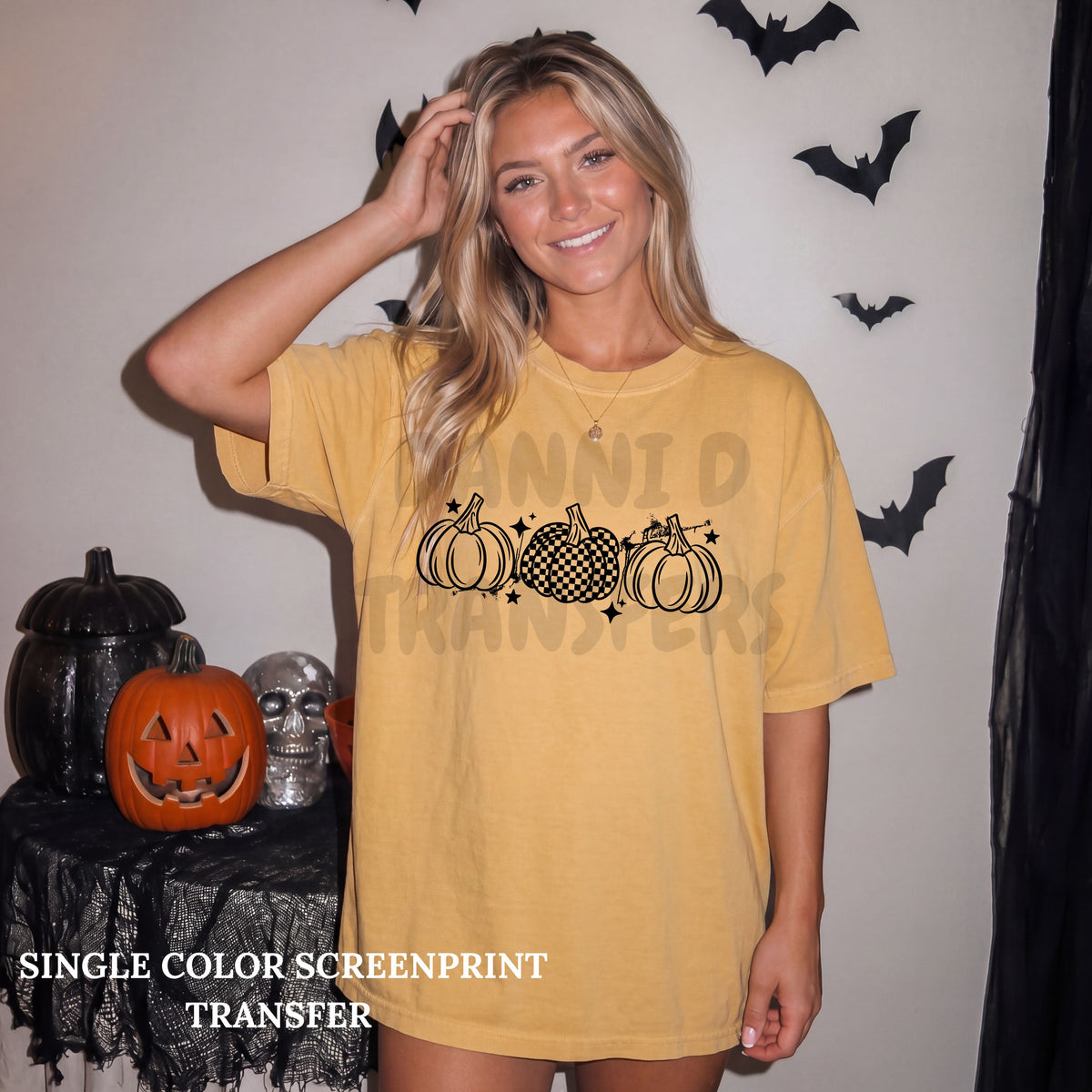 Triple Pumpkins Single Color  *BLACK INK* Single Color Screen Print Transfer